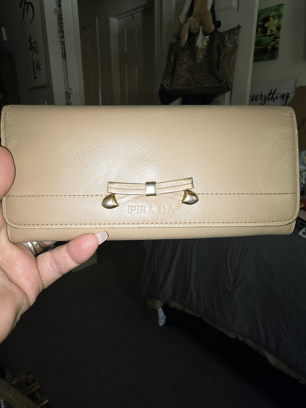 PRADA Saffiano Leather Bow Continental Flap Wallet
